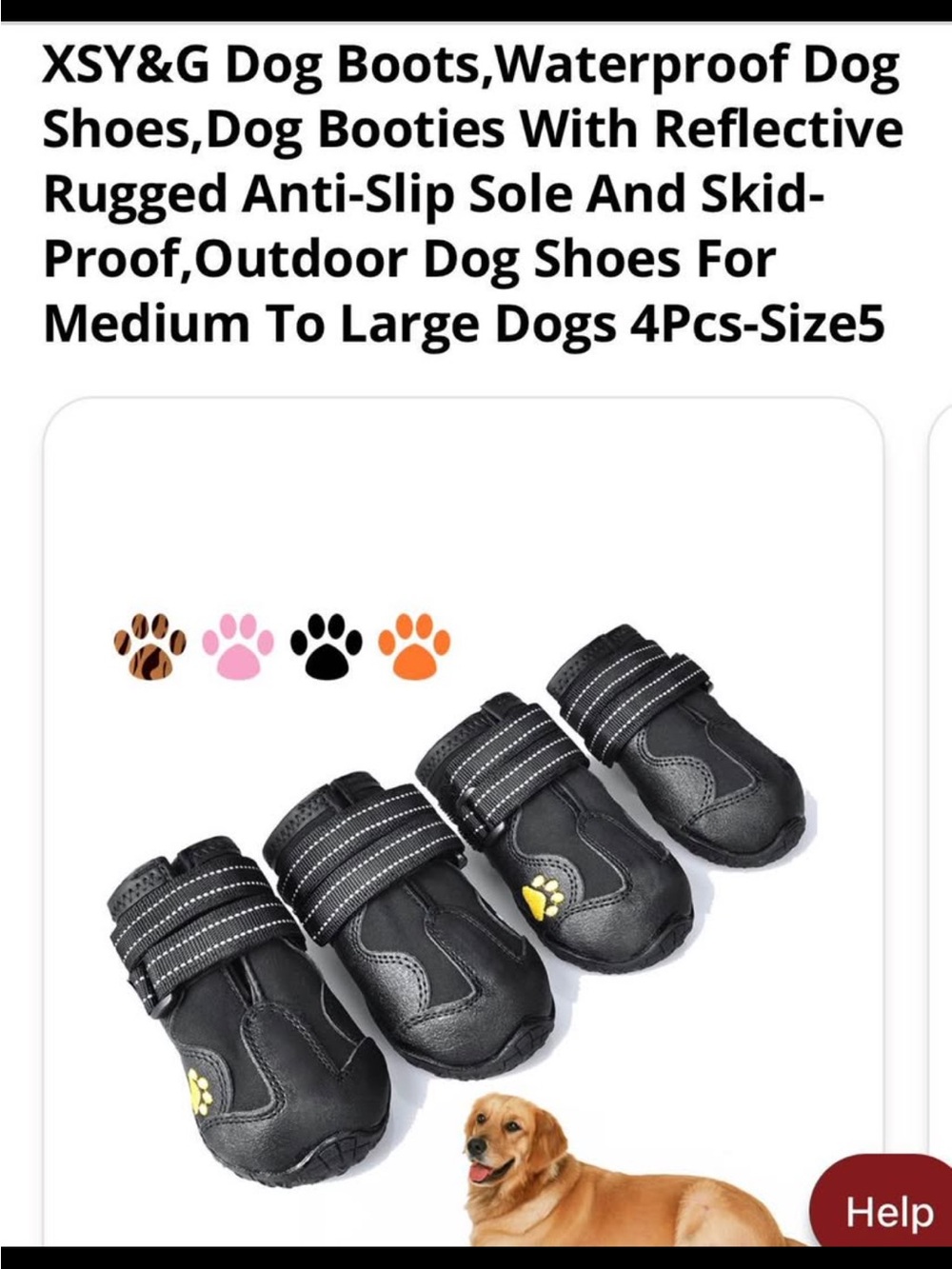 Waterproof Reflective Black Dog Boots - 4 Pack